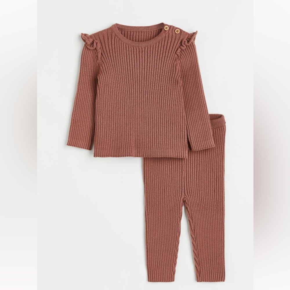 H&M Baby/Toddler Girl 2-piece Rib-knit Cotton Set in Brown SZ 18M